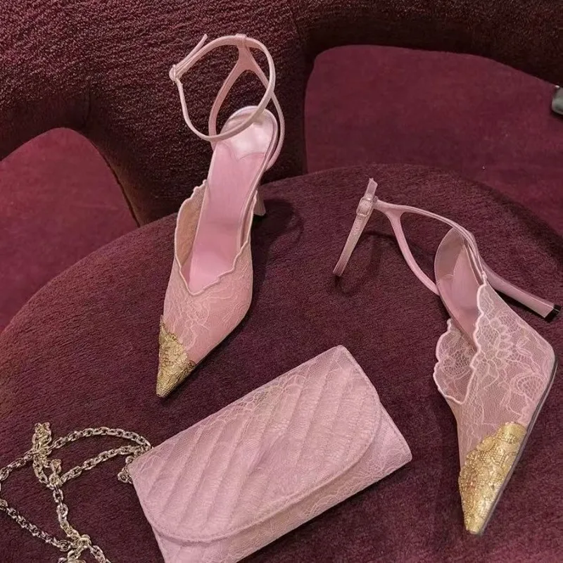 

Black Lace High Heels 2026 Summer New Shallow Mouth Slim Heel Pointed Fashion Sexy Temperament Versatile Party Shoes