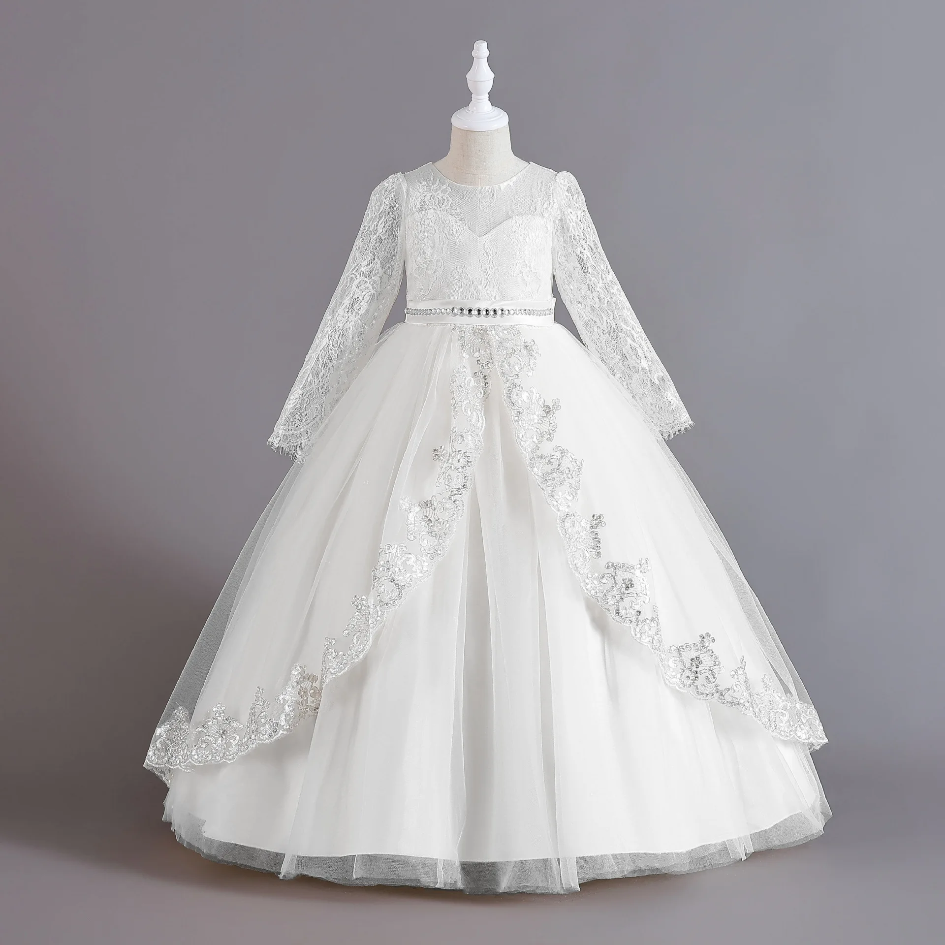 Long Sleeve White Elegant Girl Dresses Vintage Embroidery Birthday Children\'s Dress Girl Party Luxury robe princesse fille 3-12Y