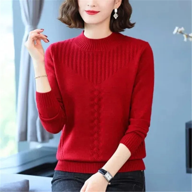 O-neck Sweater Women Pullovers New Spring Autumn Basic Warm Jumper Full Female Knitted Pullover Korean Loose Tops Mother Dress