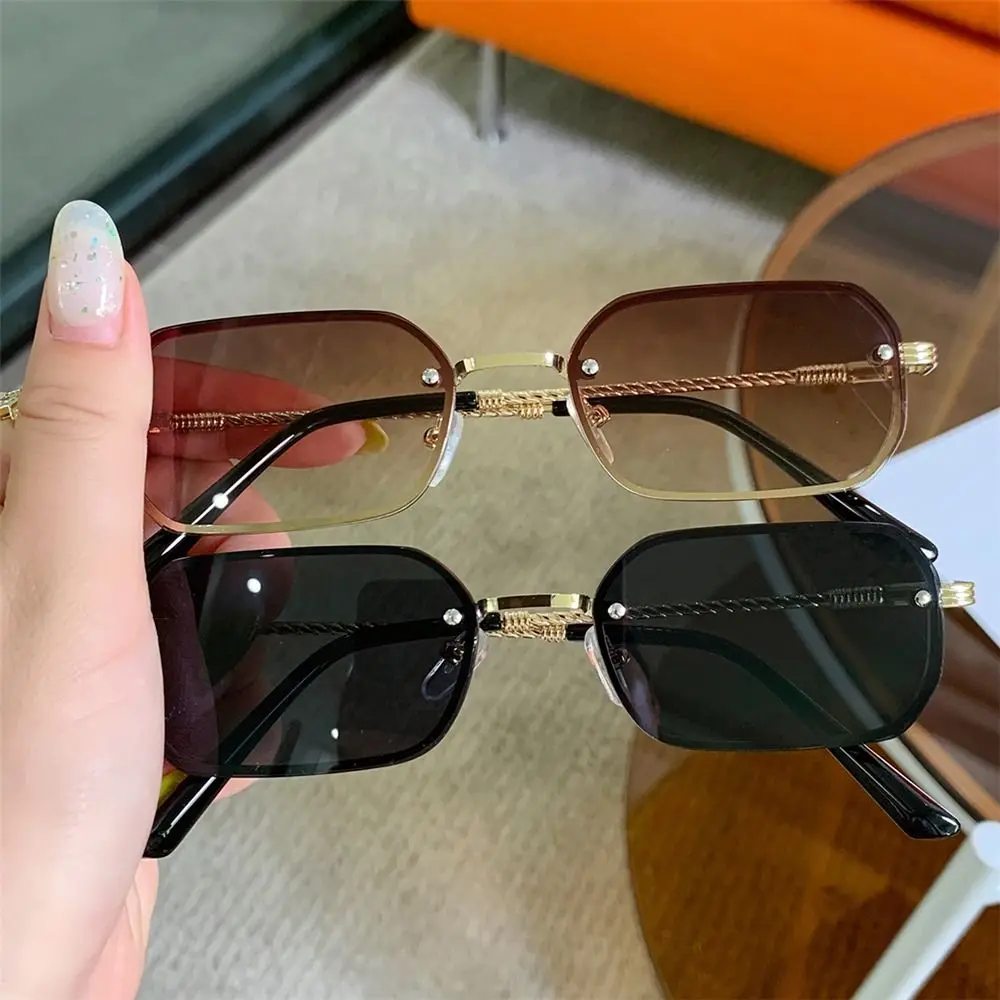 

Square Rectangle Sunglasses Rimless UV400 Protection Retro Shades Colorful Small Sun Glasses for Beach/Travel/Streetwear