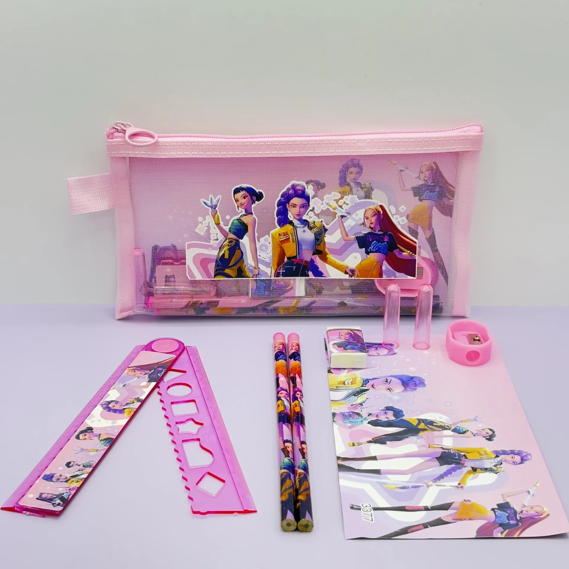 

Набор канцелярских принадлежностей для школьников: карандаши, линейка, точилка, пенал, ластик, милые фигурки демонов-охотников, подарок к началу учебного года