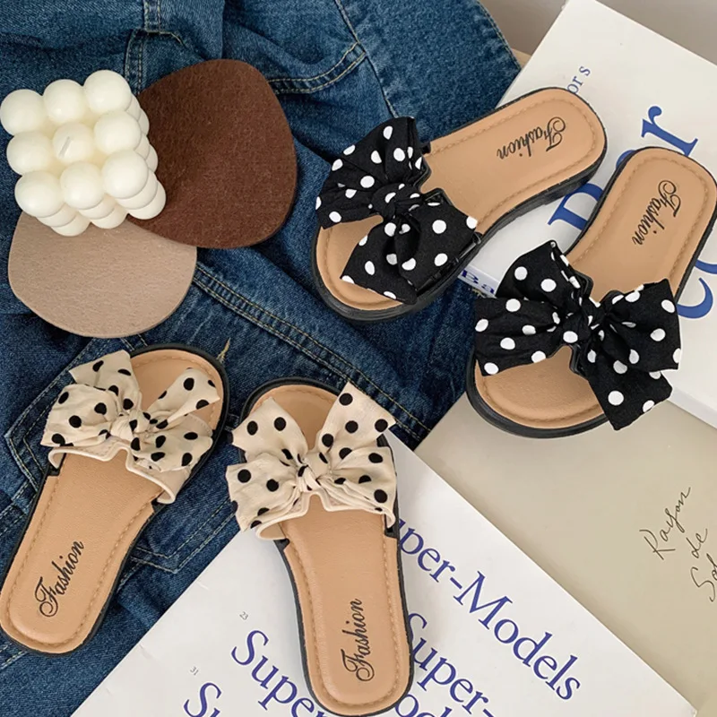 Fashion Bowknot Kids Slippers, Non-slip Soft Sole Summer Sandals for Medium & Older Girls, Indoor & Outdoor Beach Slides
