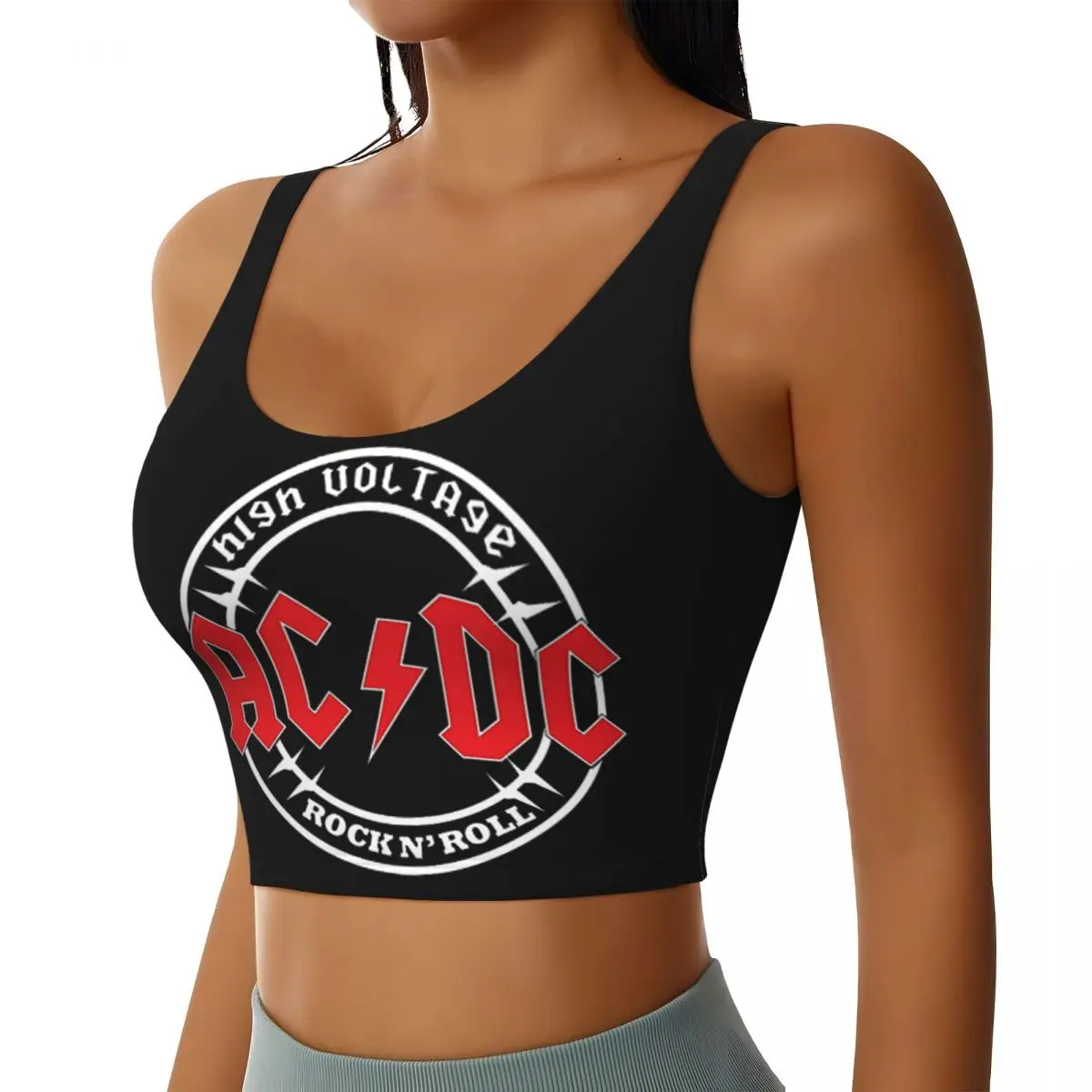 Custom Vintage Rock AC /DC Workout Crop Tank Tops Women Heavy Metal Music Band Yoga Sports Bras