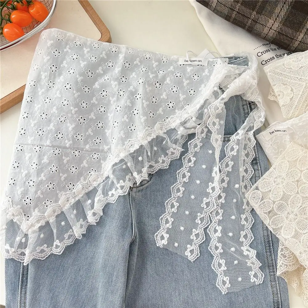 

New Polyester Fibre Half Skirts Layered Lace Embroidery Fart Curtains Retro Triangular Types Stacked Skirt Jeans Pant