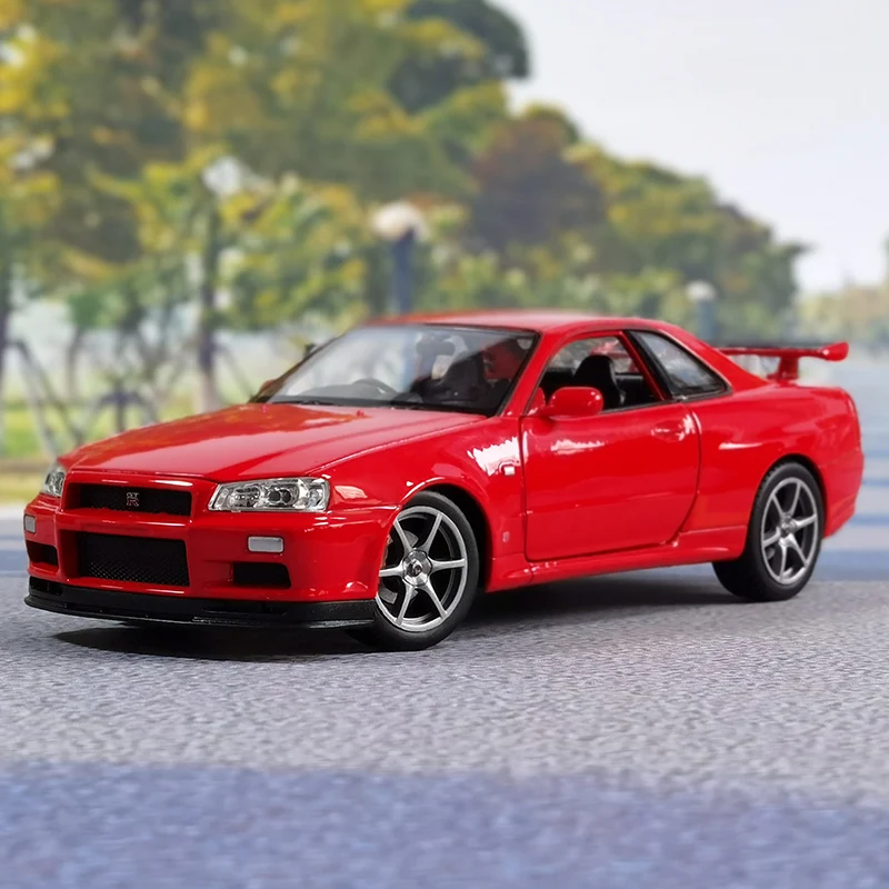 ウェリー-アーバンスカイラインgtr r34合金,スポーツカーモデル,シミュレーション,金属,レーシング,子供のおもちゃ,ギフト,1:24