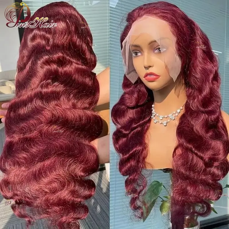 99J Lace Front Human Hair Wigs Pre-Plucked Body Wave Cherry Red Burgundy 13X6 Lace Front Wig for Women Remy Human Hair Wig 180%