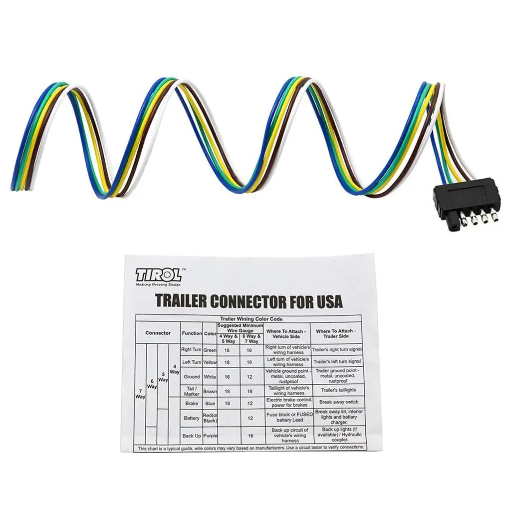 Trailer Light 5-Pin Plug Flat Wiring Harness Extender 36 Inch Connection US