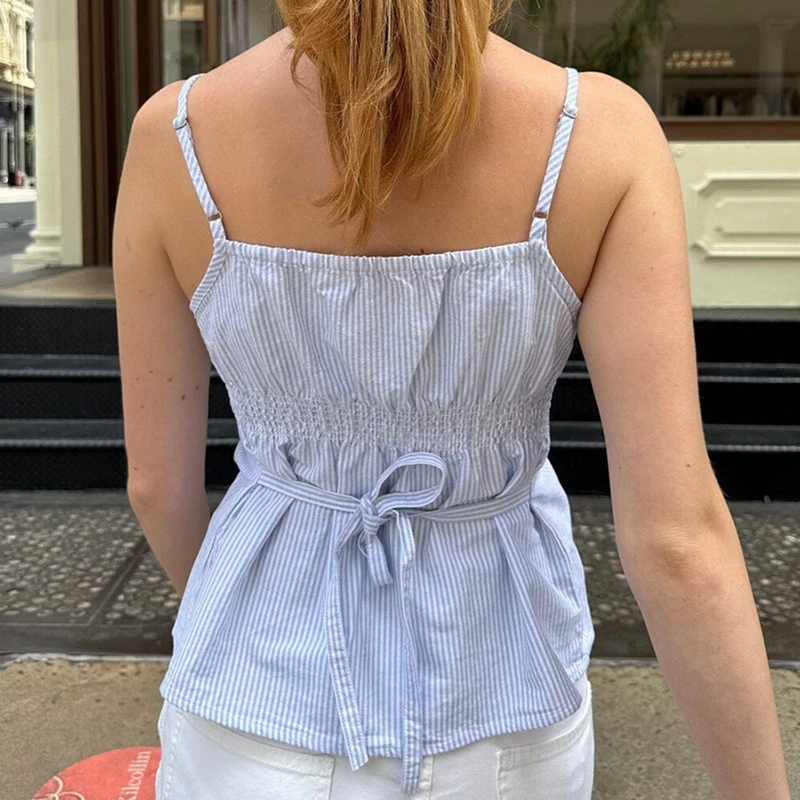 Y2k Crop Tank Top Women Spaghetti Strap Backless Gingham Plaid Sleeveless Lace Trim Low Cut V Neck Camisole Cute Sexy Going Out