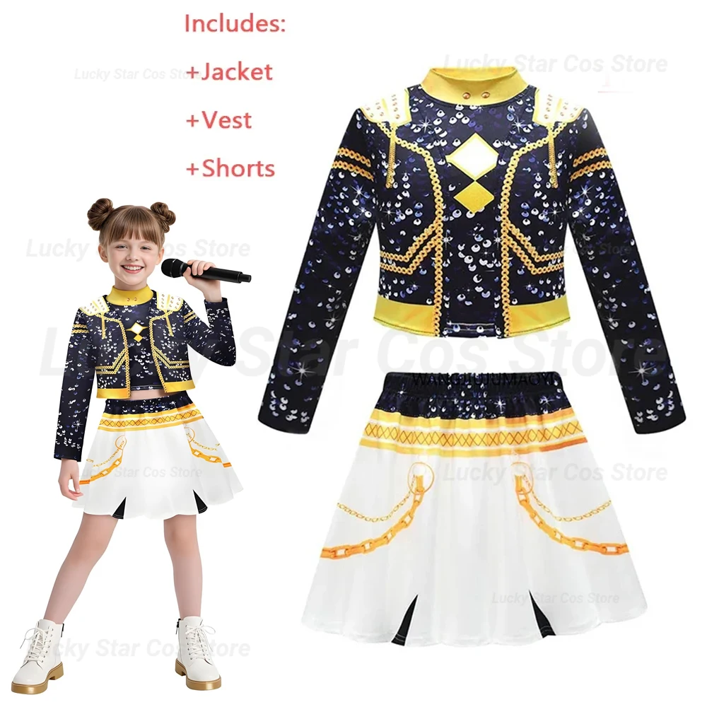 

Kids K-Pop Demon Hunters Mira Rumi Zoey Cosplay Costume Set Girls Uniform Halloween Party Stage 3D Printed Dress Up Suits