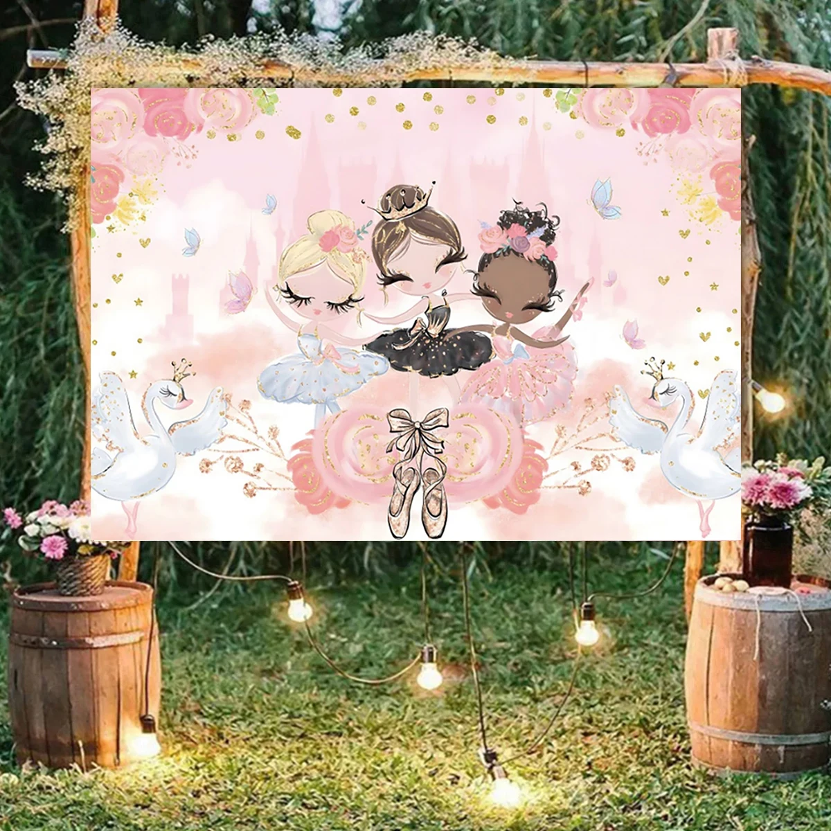 danca-menina-um-ano-flor-rosa-pano-de-fundo-bolo-quebra-feliz-1o-aniversario-bohemia-ballet-fotografia-fundo-festa-decration