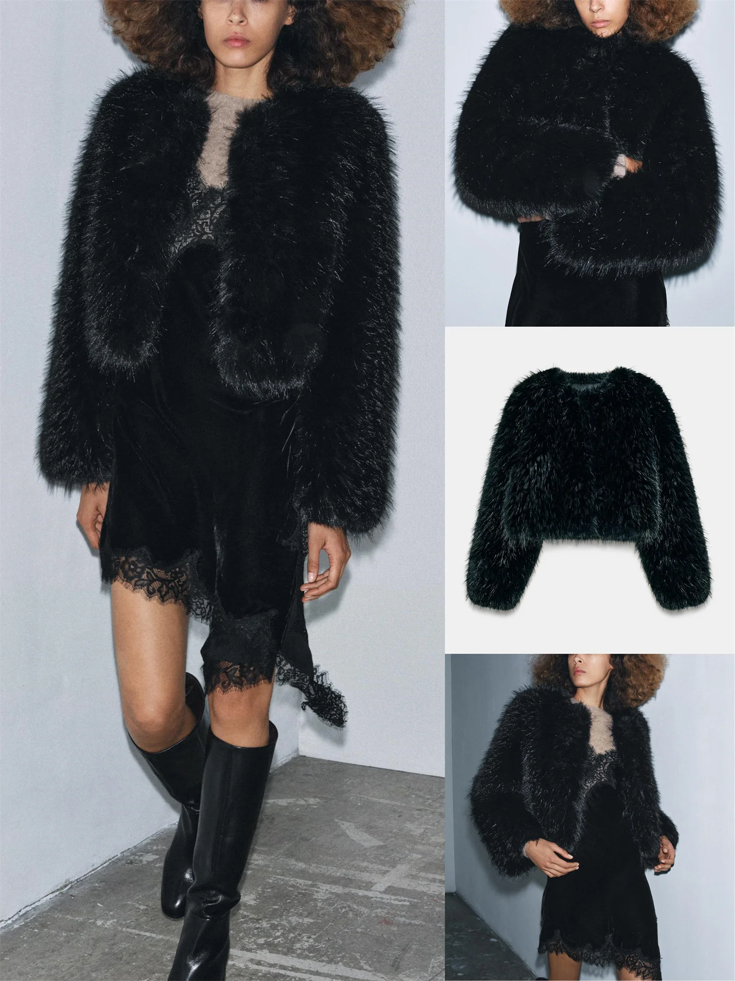 

Ele Faionable Artificial Fur Effect Long Sve round Ne Slim Fit ort Coat New Arrival Women's Clothing Winter 2025