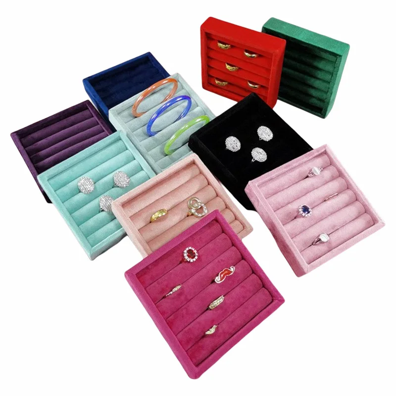 Luxury Velvet Jewelry Tray 11*11*2.5CM Storage Ring Organizer Box Ring Dispaly Holder Tray Ideal for Jewelry Presentation