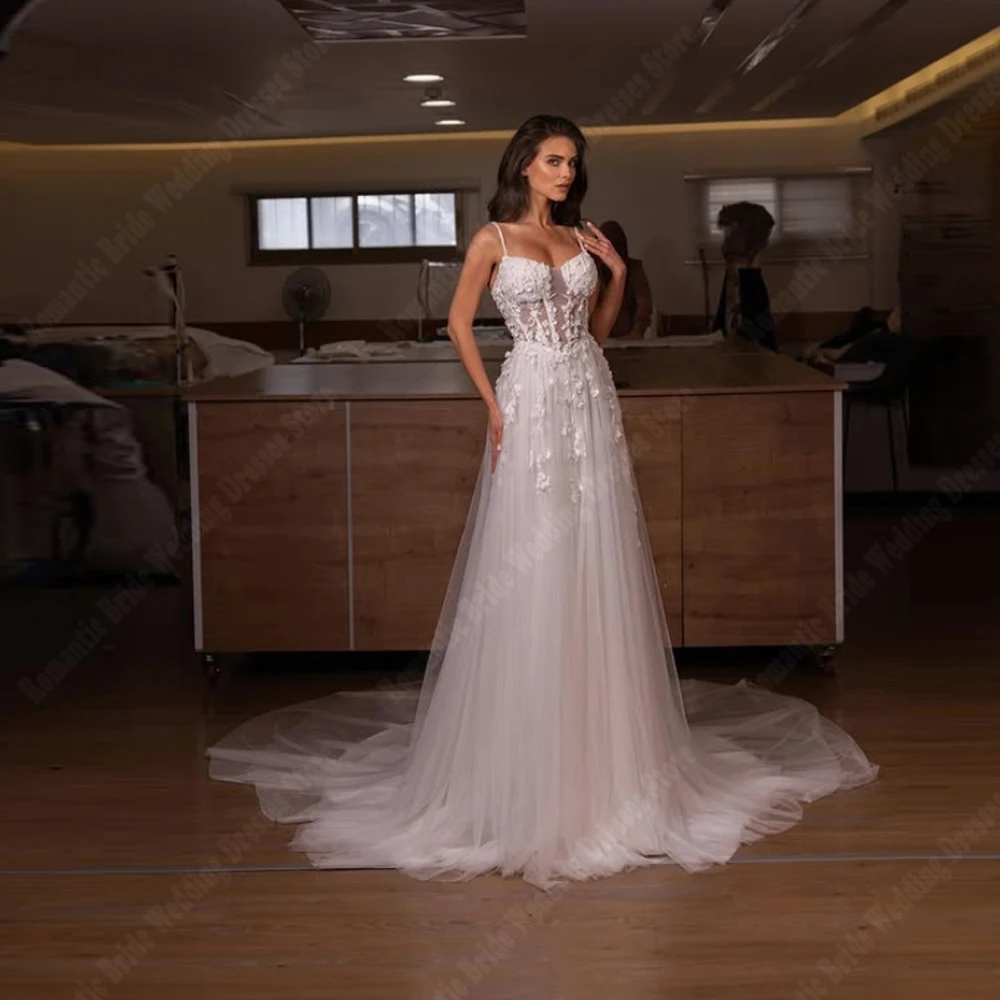 

Sweetheart Collar Sleeveless Women Wedding Dresses Elegant Lace Print Bridal Gowns Mopping Length Vestidos De Novias Customized