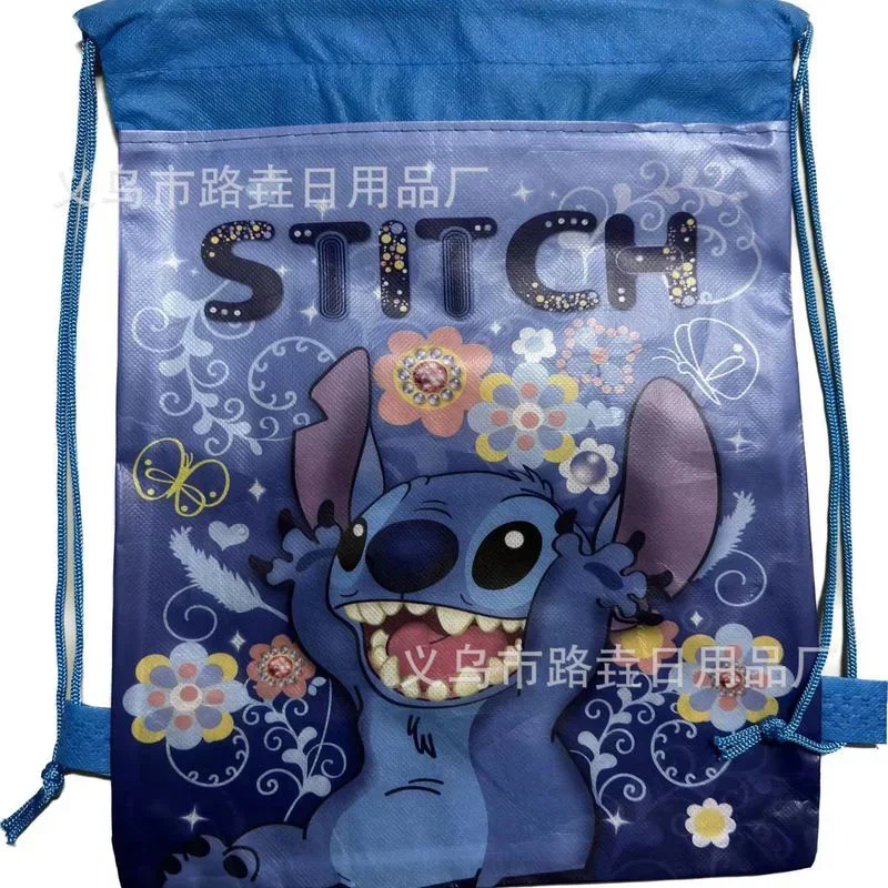 Disney 12pcs A Set New Stitch Non-woven Storage Bag With Drawstring Drawstring Mouth Backpack Bag Children Gift Birthday