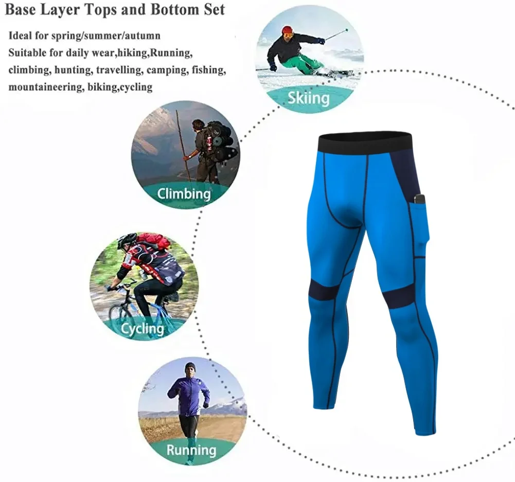 2 Pack Men Compression Pants Workout Running Basketball Compression Tights Gym with Pockets Quick Dry x