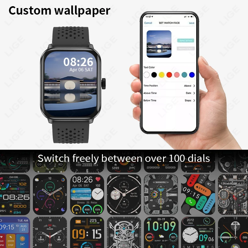 LIGE Новые GPS-часы для мужчин с отслеживанием движения, большим экраном 1,83 дюйма, Bluetooth-вызовом, монитором сердечного ритма, водонепроницаемые смарт-часы IP68