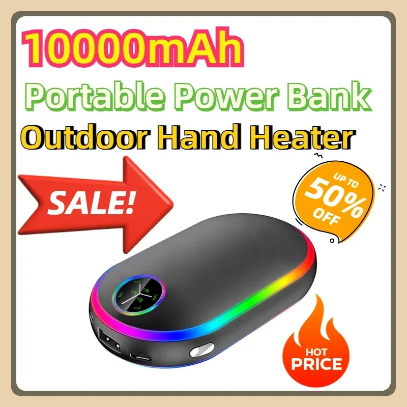 

USB Portable Hand Warmer Hand Warmers 7 Changing Colors Lights 10000mAh Portable Power Bank Charger Heater Outdoor Hand Heater