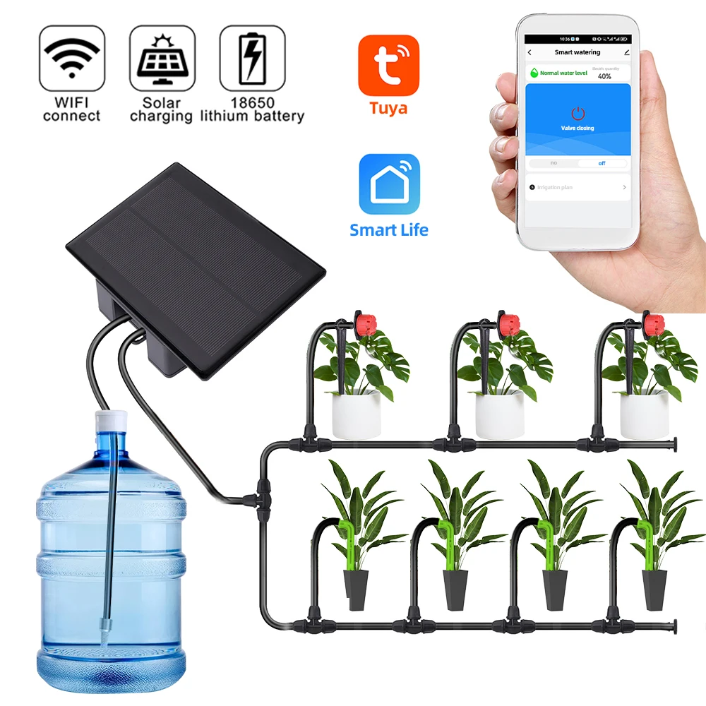 MUCIAKIE Solar timer water pump automatic drip irrigation kit Wifi compatible mobile phone remote control irrigation system