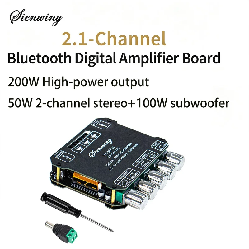 YS-MT21 2.1 Channel Audio Amplifier Board 200W Stereo Subwoofer Module With AUX Input, Treble Bass EQ For DIY Speaker System