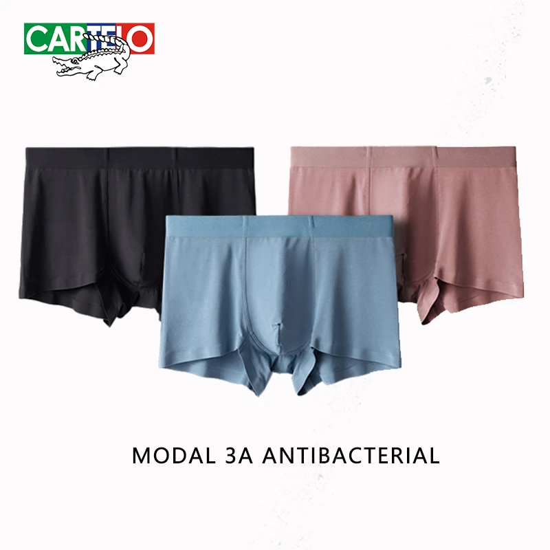 CARTELO Modal Men\'s Antibacterial Underwear Male Soft Panties Breathable Sumer Shorts Men Soild Boxers Underpants L-5XL 3pcs