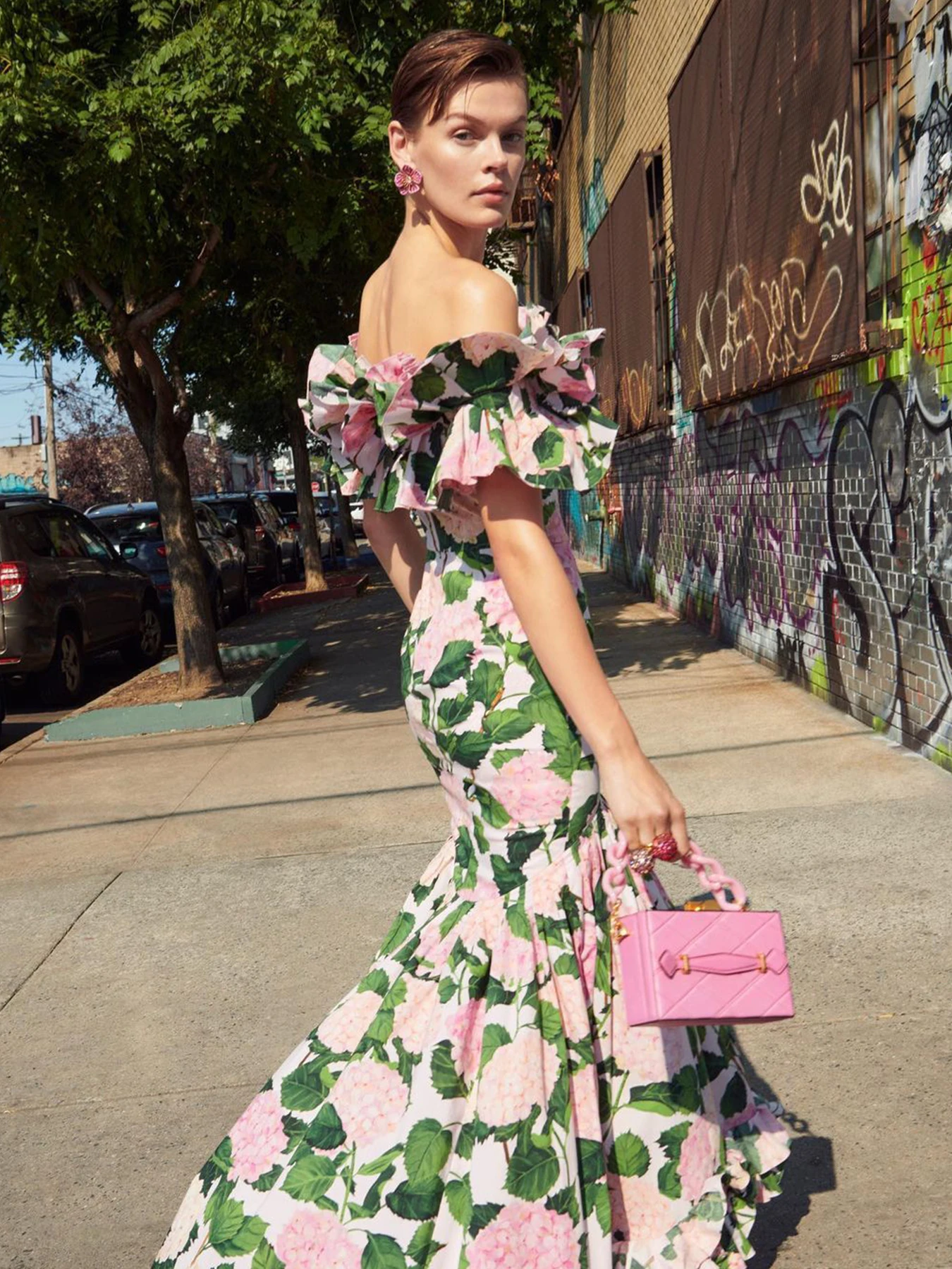 Imagem -02 - Conjunto de Biquíni Feminino Plissado de Cintura Alta Roupa de Banho Estampada com Flores Vestido de Praia Maiô Feminino Novo 2023