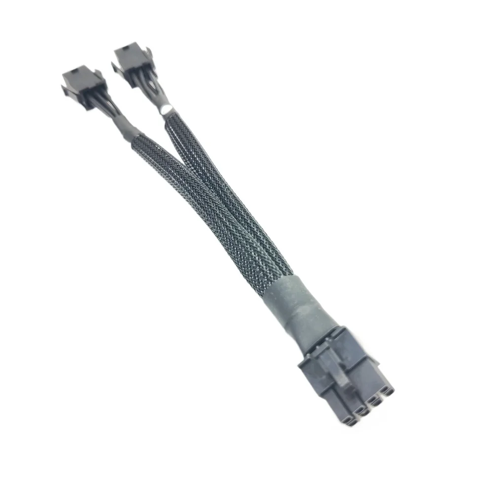 Dual 6 Pin Female To 8 Pin Male GPU Graphics Card Power Adapter Cable 18AWG Braided Sleeved Black 20cm