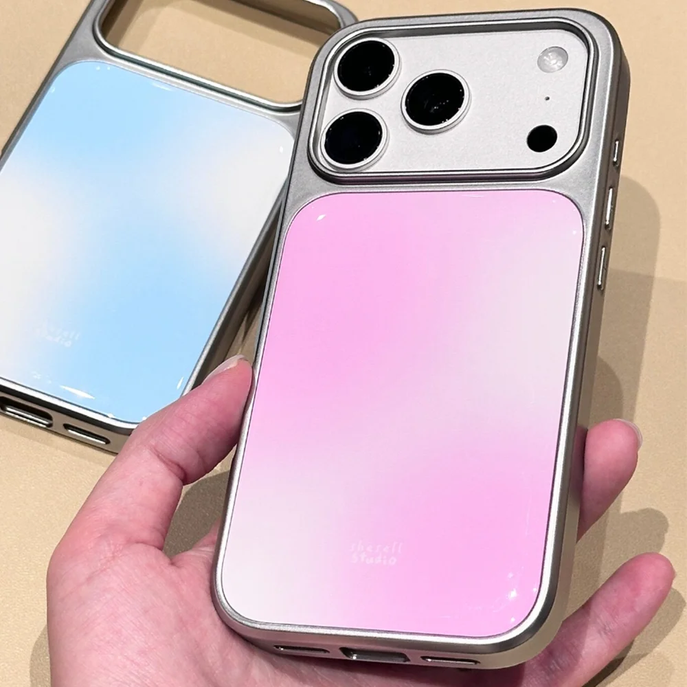 Sweet Cool Pink Blue Gradient Y2K Ins Phone Case For Samsung S23 FE S24 Plus S26 Ultra S25 Edge Anti Drop Resin Casting Cover