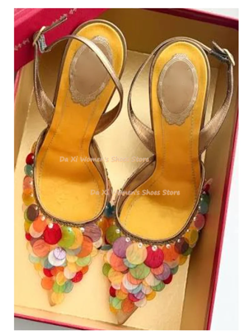 Pointed bare heels High heel color shell sequins tassel decorate stilettos sandals luxurious luxurious wedding party High heel