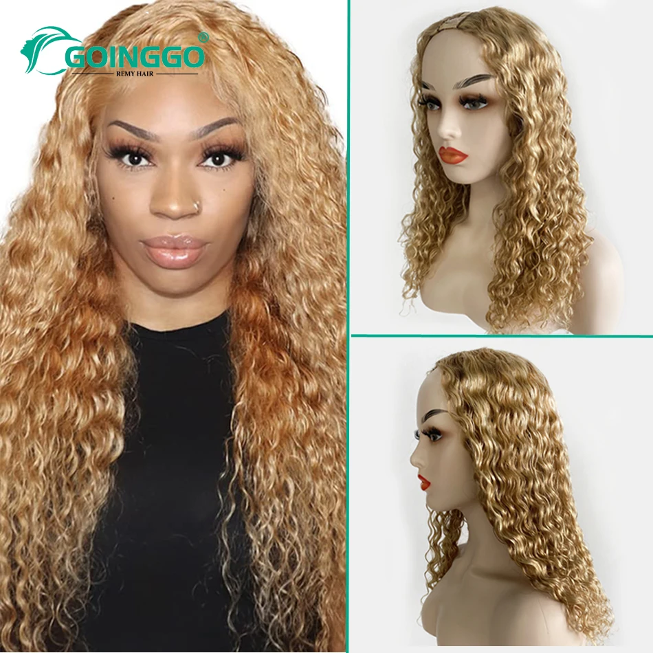 U Part Human Hair Wig Curly Hair Wig Wet And Wavy Blonde U Shape Wigs Human Hair U Wigs For Women 180 Density Machine Made Wig