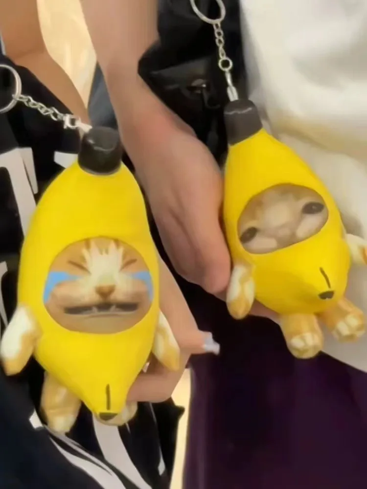 18cm Banana Cat doll key chain Cry Happy Banana Cat fashion trend personality Versatile built-in battery can sound