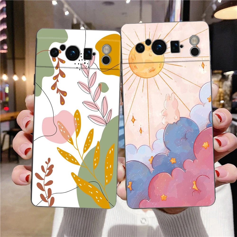 

Phone Case For Google Pixel 8 7 6 Pro 8A 7A 6A TPU Shell Soft Silicone Shockproof Black Cover Cute Cartoon Candy Painted