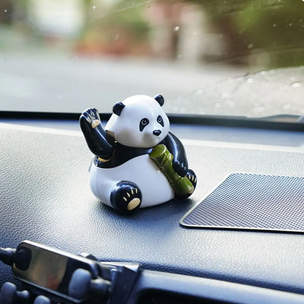 Onda automática mãos panda brinquedos dos desenhos animados bonito energia solar onda mãos brinquedos criativo simulação de bambu panda modelo interior do carro