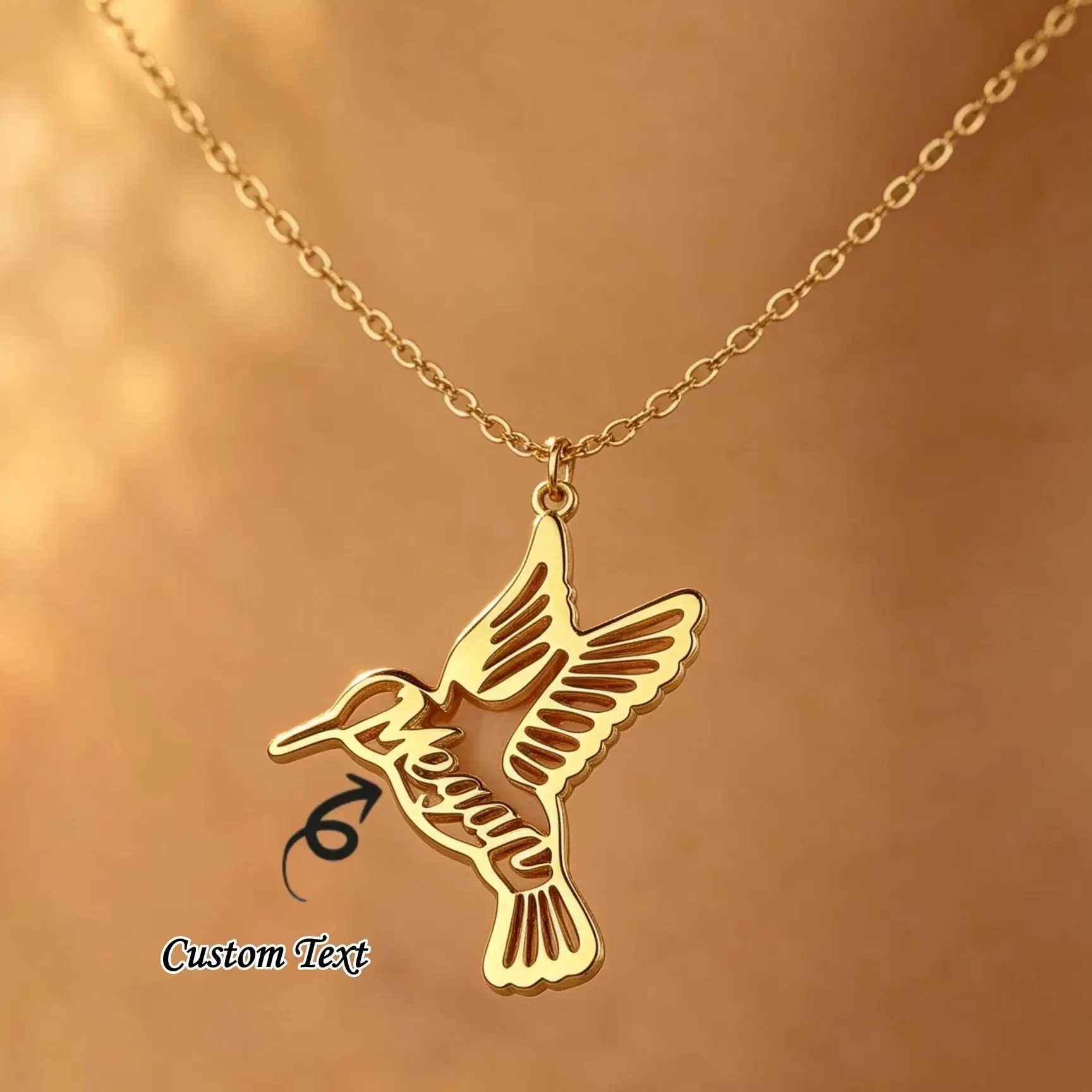 Collier personnalisé avec nom, pendentif colibri en acier inoxydable, bijou cadeau pour femme, amie, anniversaire, souvenir