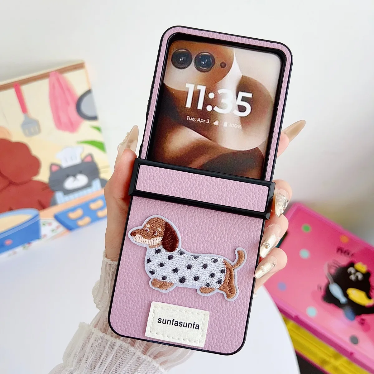 Funda de teléfono de cuero PU de dibujos animados para Samsung Galaxy Z Flip 7 6 5 4 3 Flip7 Flip6 Flip5 Flip4 5G cubierta protectora con bisagra a prueba de golpes