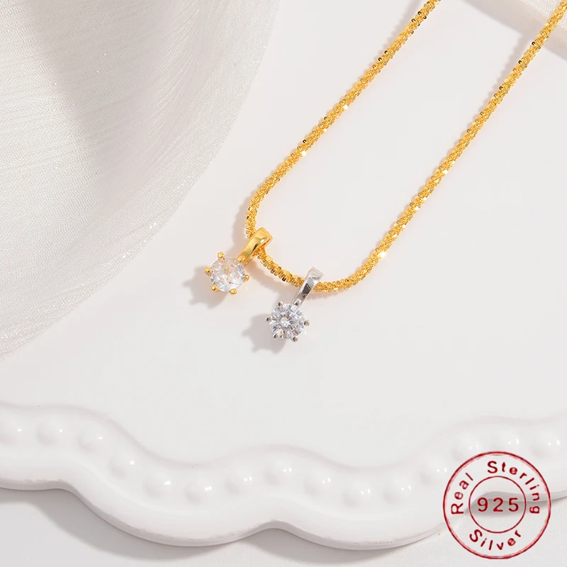 

S925 Sterling Silver 45cm Round Zircon Pendant Necklace Charms Fashion Jewelry SL28