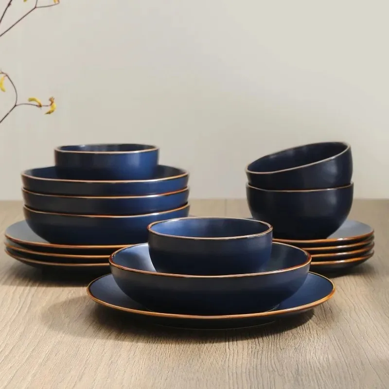 Brasa Modern Stoneware 16 Piece Dinnerware Sets, Plates and bowls Sets, Dish Set for 4,