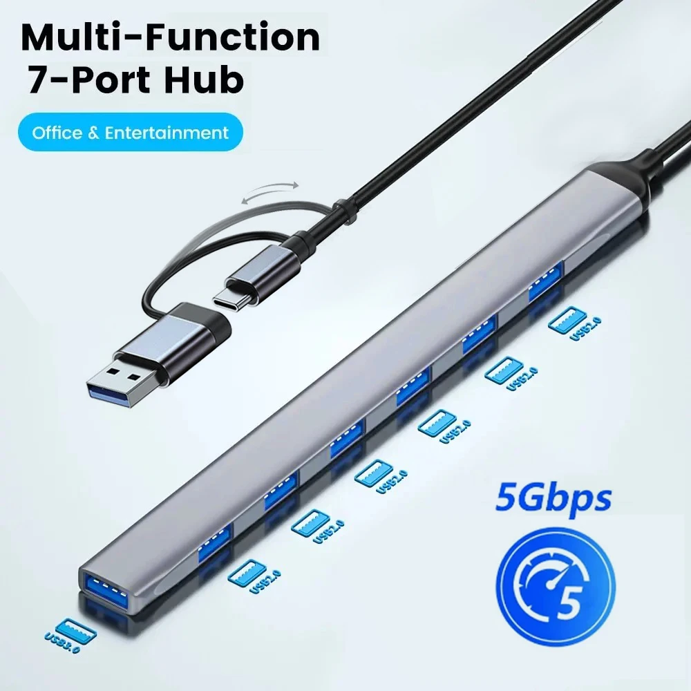 7-IN-2 USB 3.0 HUB USB C HUB 5Gbps High Speed Transfer USB Splitter USB C- to-USB OTG Adapter for Macbook Laptop PC Accessories