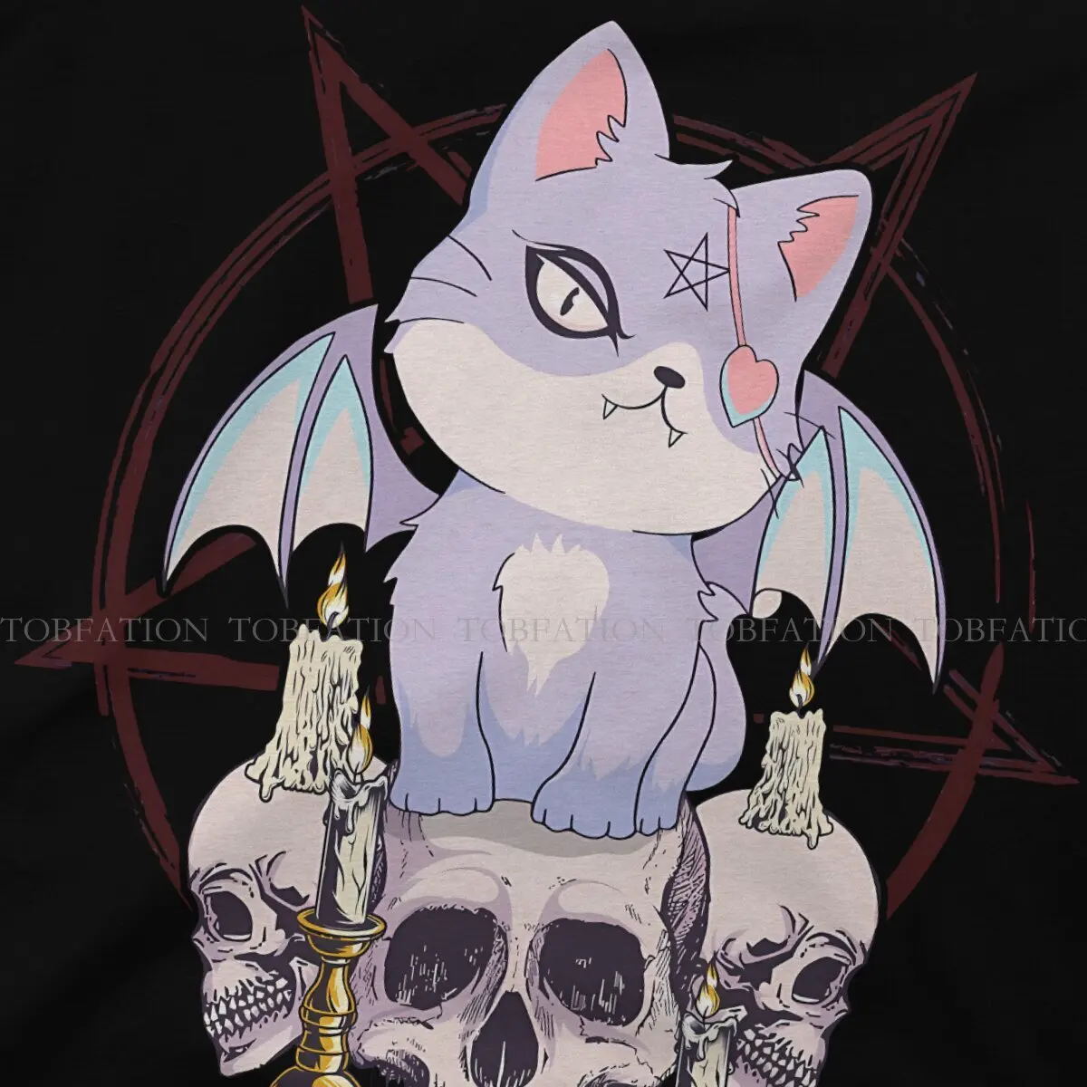 Cute As Hell Cat Skull Pastel Goth Occult Pentagram Tshirt Harajuku Men Grunge Teenager Tees Tops Large Cotton Crewneck TShirt