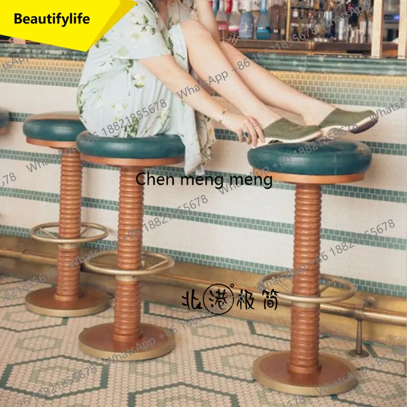 02M Nordic solid wood bar stool antique high stool bar chair cafe high chair