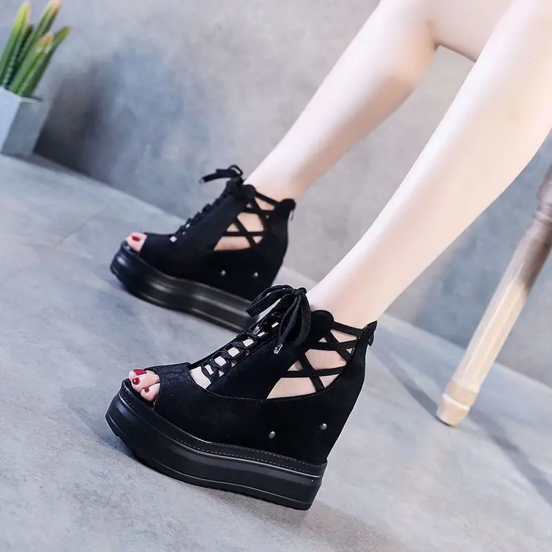 

12cm Woman Height Increasing Sandals 2022 Summer Women Concise Platform Shoes Woman Fashion Thick Bottom Wedges Sandals