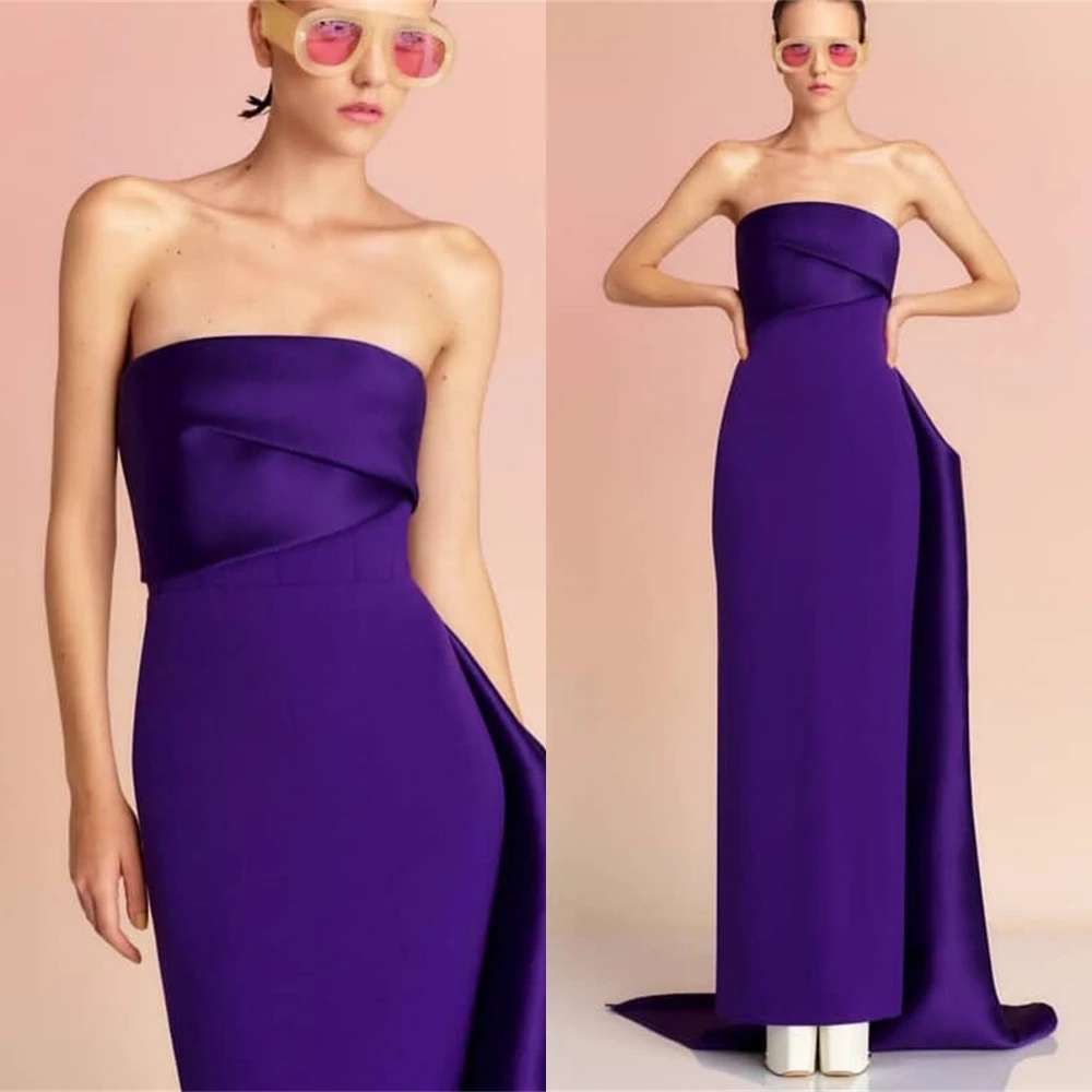 فستان سهرة مخصص بدون حمالات، فستان كوكتيل جيرسي أرجواني بسيط، فستان فاخر، فساتين مناسبة خاصة