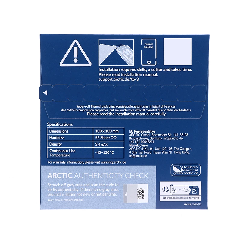 ARCTIC TP-3 100x100MM 0.5/1/1.5MM Thickness Thermal Pad High Performance Particularly Soft Ideal Gap Filler Bridging Gaps