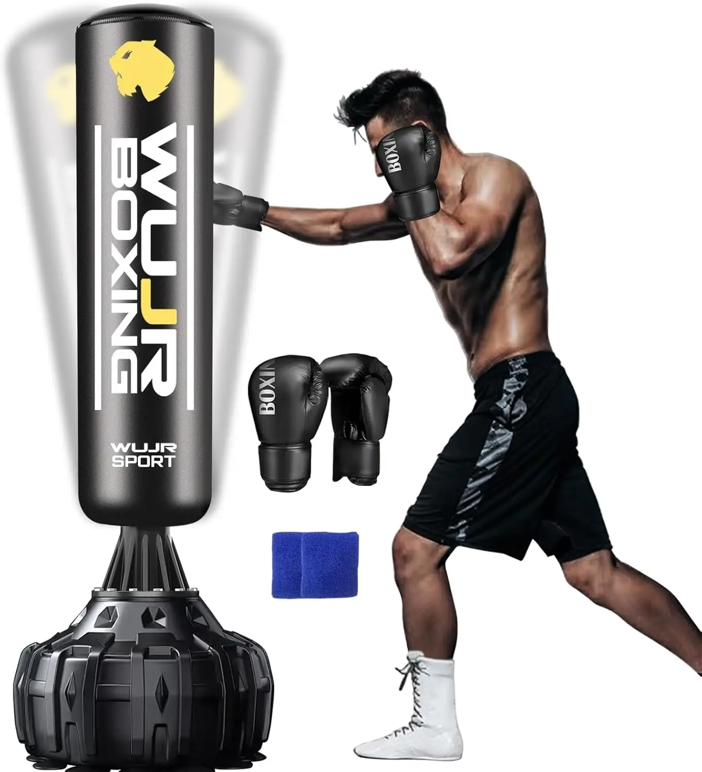 70'' Freestanding Punching Bag with Boxing Gloves Heavy Boxing Bag with Suction Cup Base for Adult Men Stand Kickboxing