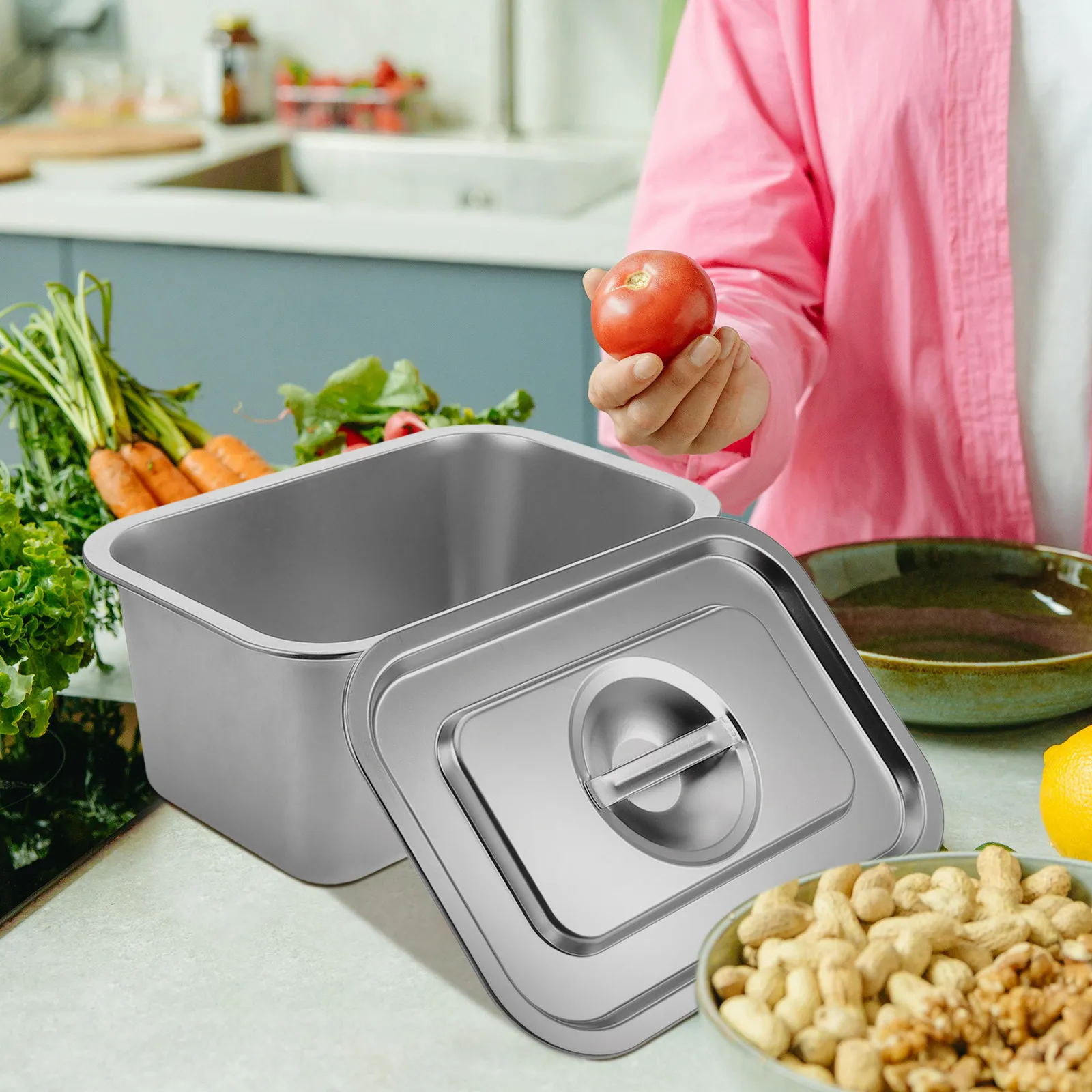 

Stainless Steel Compost Bin Food Waste Container Kitchen Lid Indoor Countertop Compost Bucket Food Composter for Kitchen