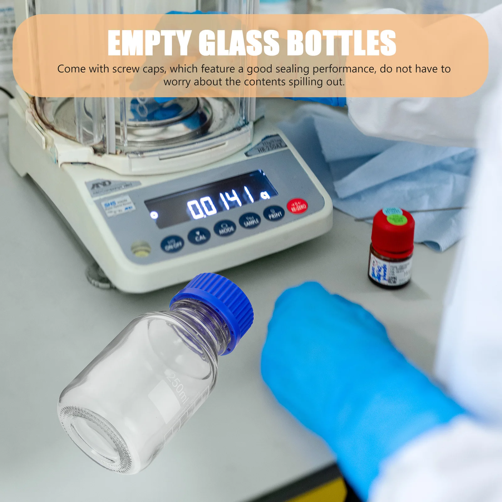 

4Pcs Blue Cap Empty Glass Reagent Bottles Durable Graduated Reagent Storage Bottles Laboratory Use Empty Liquid Medicine Bottle