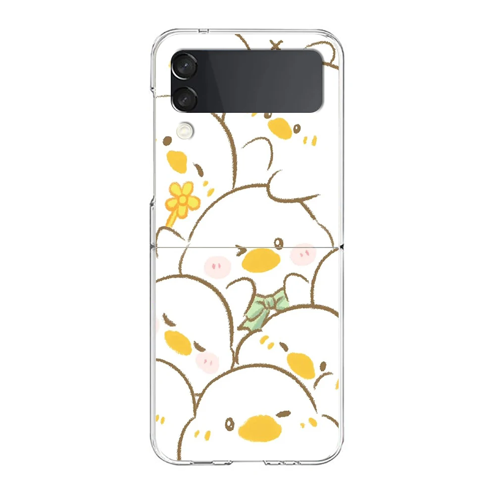 Cartoon Duck Goose Game Phone Case For Samsung Galaxy Z Flip 3 4 5 Hard Folding Clear PC Bumper For Samsung Z Flip3 Back Cover