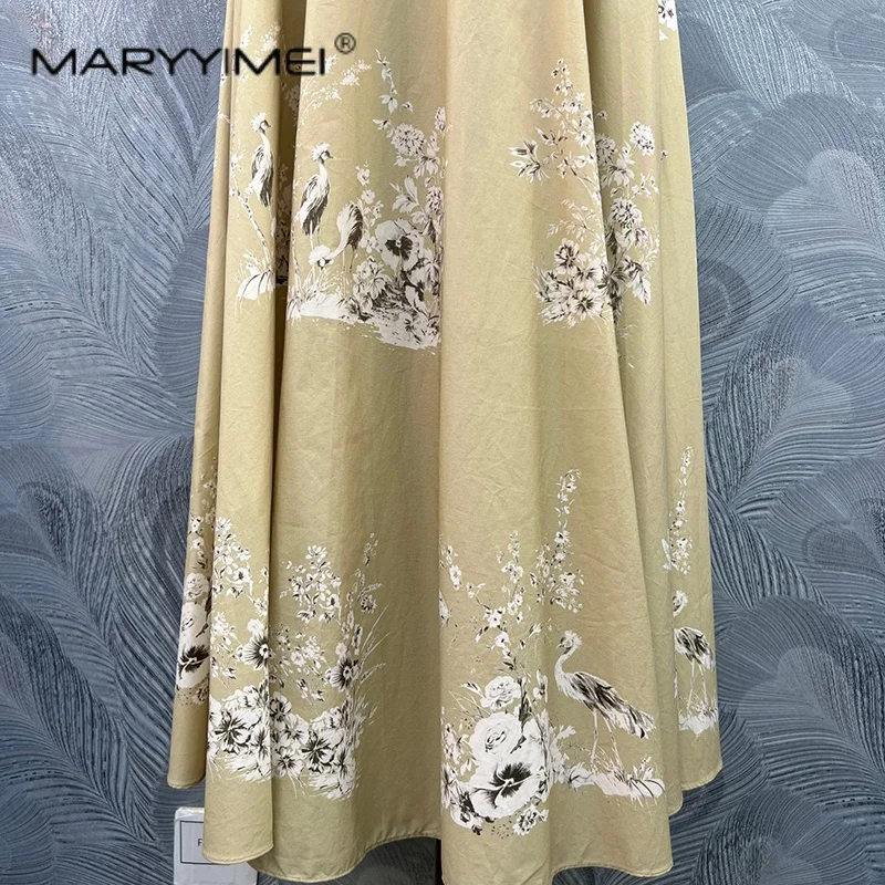 MARYYIMEI Casual Printed Women's Clothing Waisted Belt Elegant Long Skirt New Summer 2026 Edition