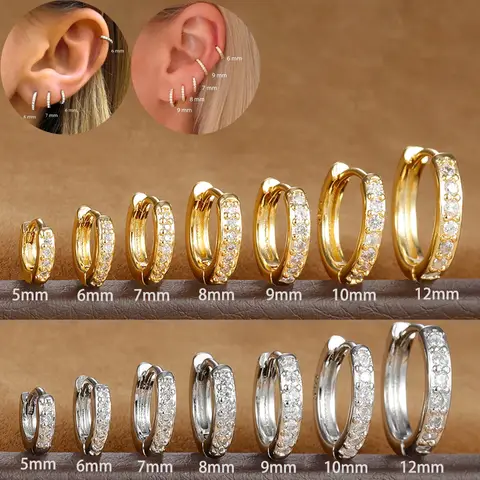 1 쌍 스테인레스 스틸 Huggie 최소 후프 귀걸이 작은 크리스탈 지르코니아 얇은 헬릭스 Tragus 연골 귀걸이 피어싱 쥬얼리
