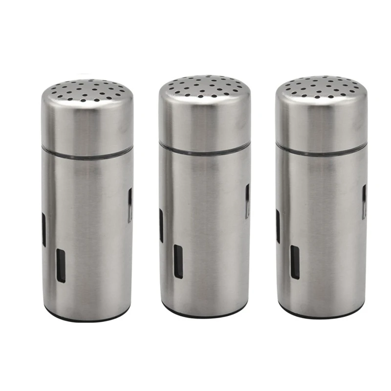 

3Pcs Salt And Pepper Shakers Stainless Steel Spice Shaker Shaker Sifter For Salt Sugar Pepper Cinnamon Spice Seasoning