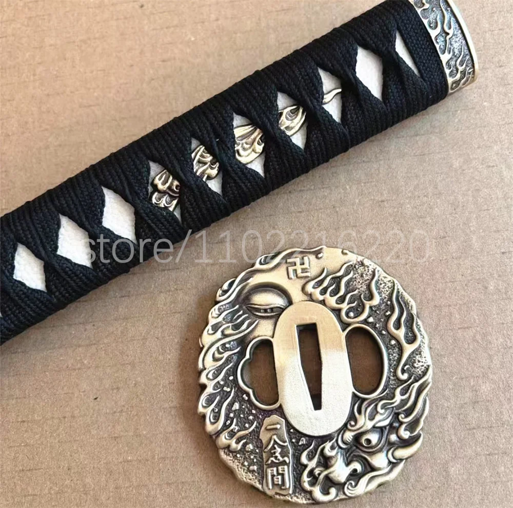 A Set Excellent Black Handle Real Rayskin Tsuka Brass Handguard Tsuba For Japanese Samurai Katana Tachi Sword Fittings